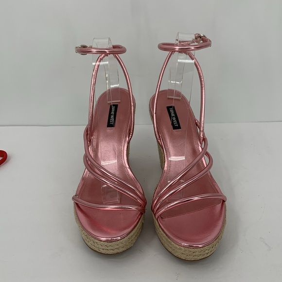 Nine West Hipsta Espadrille wedge platform sandals strappy shoe metallic pink 11 - Picture 3 of 6